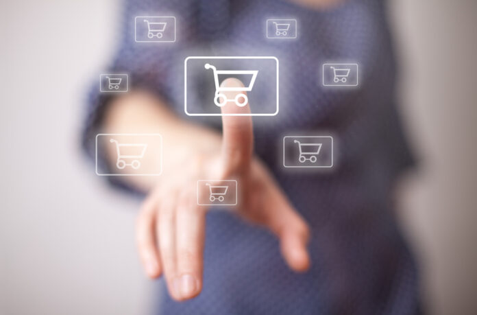 hand pressing shopping cart icon