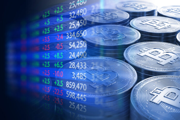 double exposure image of stock market investment graph on stacks