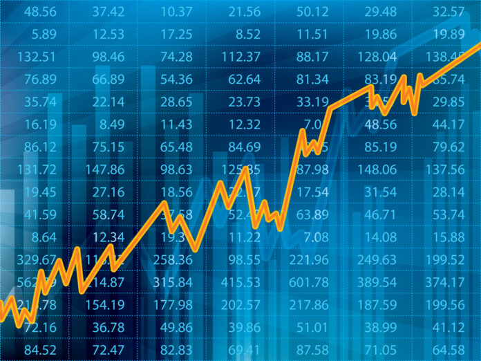 Business graph with arrow showing profits and gains on the stock exchange